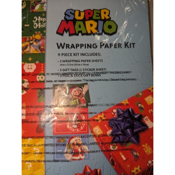​🍄 Super Mario Bros. 9pc Holiday Wrapping Kit SEALD NIP Xmas Tags Bows Nintendo - Picture 4 of 6